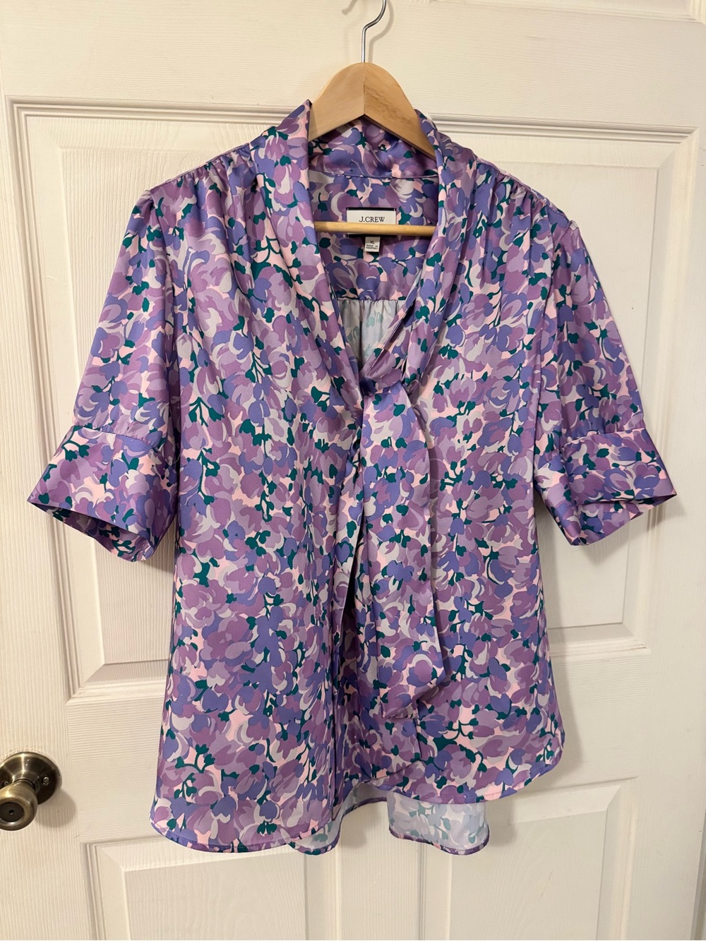 J. Crew Lavender Floral Tie-Neck Top
